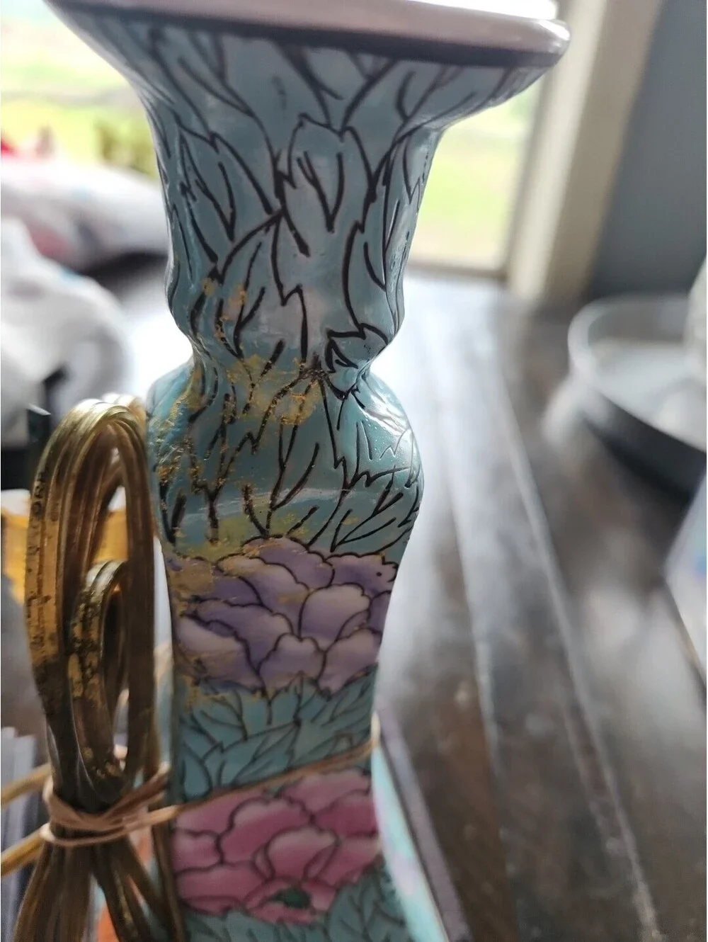 Set Of 2 Vtg Turquoise Chinoiserie Ceramic Macau Table Lamps Floral Rare Set!